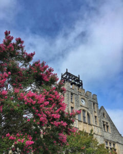 Carillon Tower with flowers in bloom.